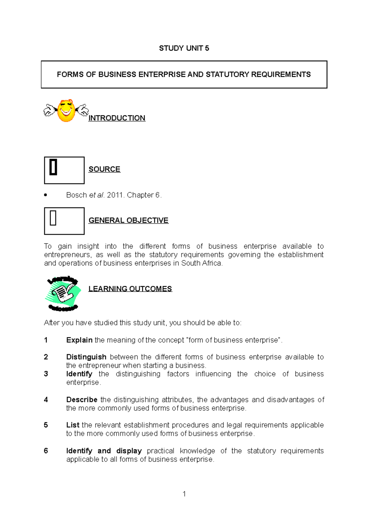 SG - SU5 - Business Study Unit 5 Notes - STUDY UNIT 5 FORMS OF BUSINESS ...