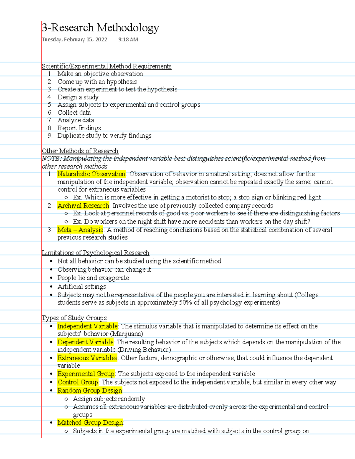 PSYCH 226-Chapter 3 - Scientific/Experimental Method Requirements 1 ...