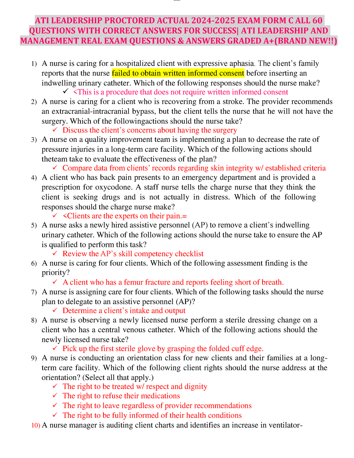 ATI Leadership Exam A or C1 lOMoAR cPSD 21953575 ATI LEADERSHIP