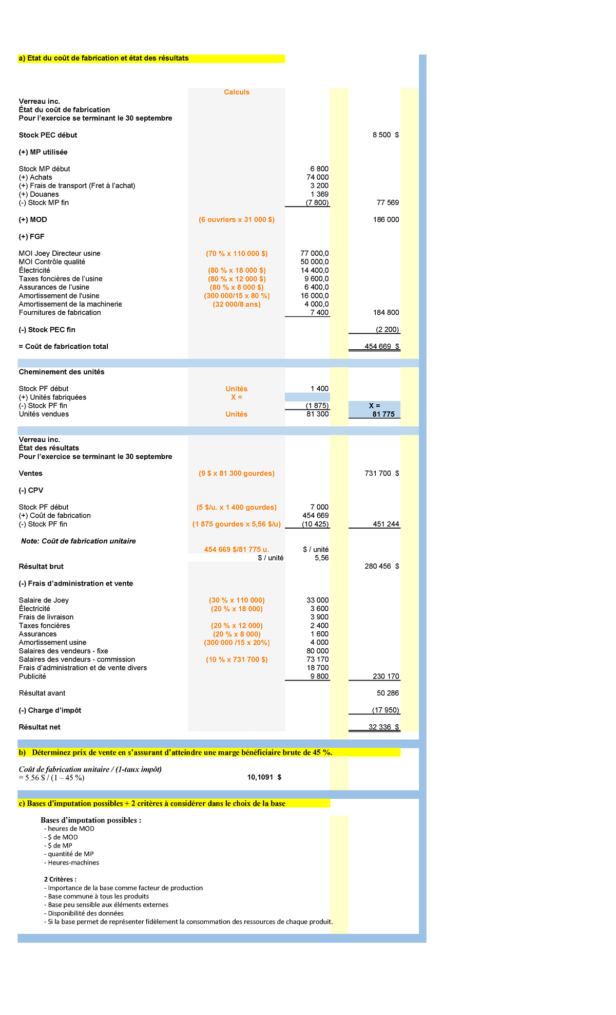 Examen 3 Mars 2014, questions - a) du de fabrication et des Calculs Sns-Brigh10