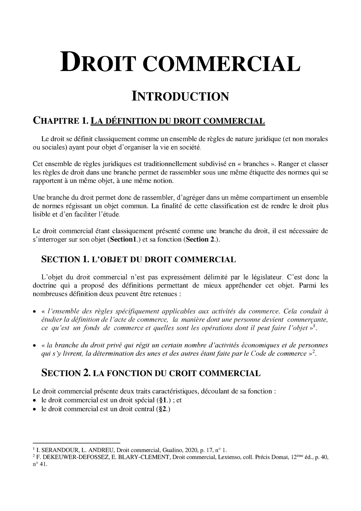 Cours N°1 - Introduction - DROIT COMMERCIAL INTRODUCTION CHAPITRE 1. LA ...