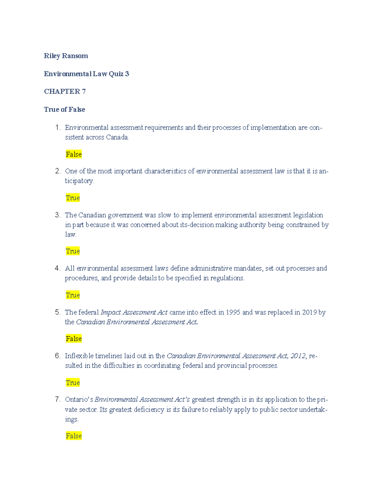 Environmental Law Quiz 32 2 JURI3316EL Laurentian Studocu