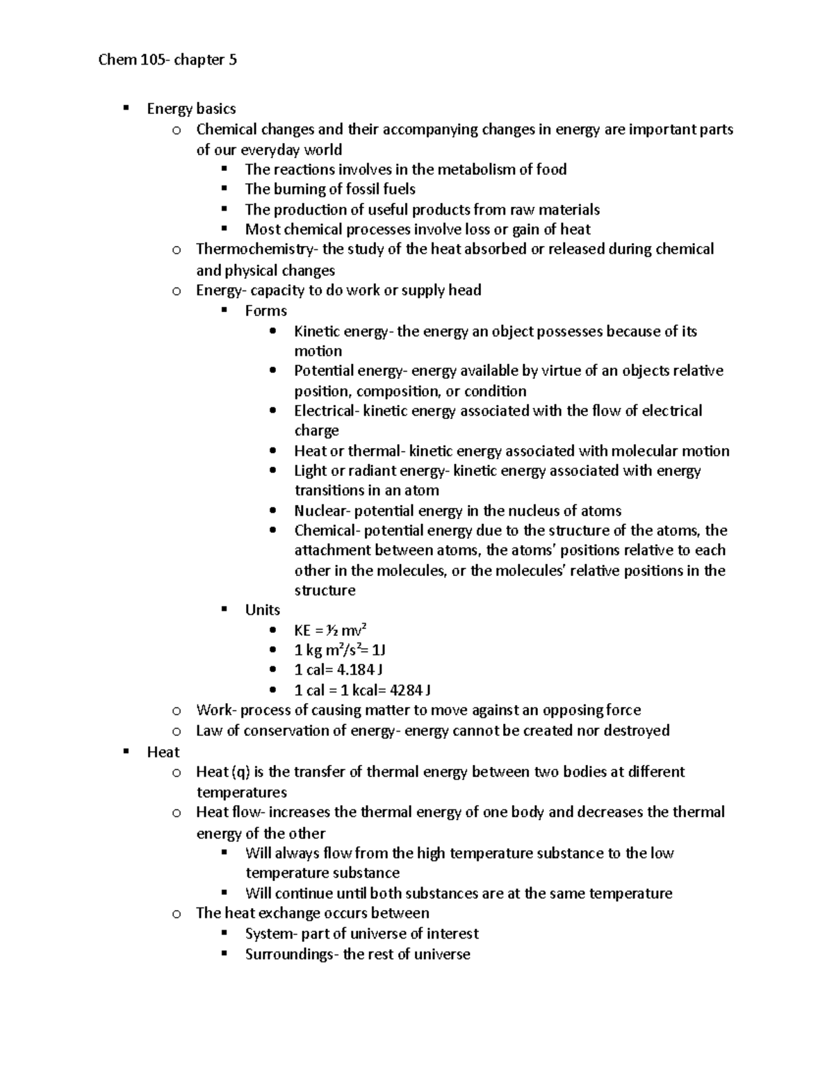 Chem 105 Chaoter 5 Lecture Notes For Chapter 5 Chem 105 Chapter 5