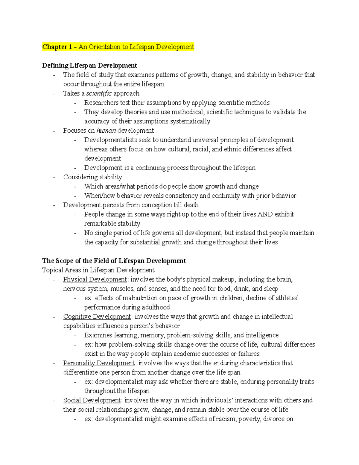 PSYC 160 Notes - Lifespan Human Development - Chapter 1 - An ...