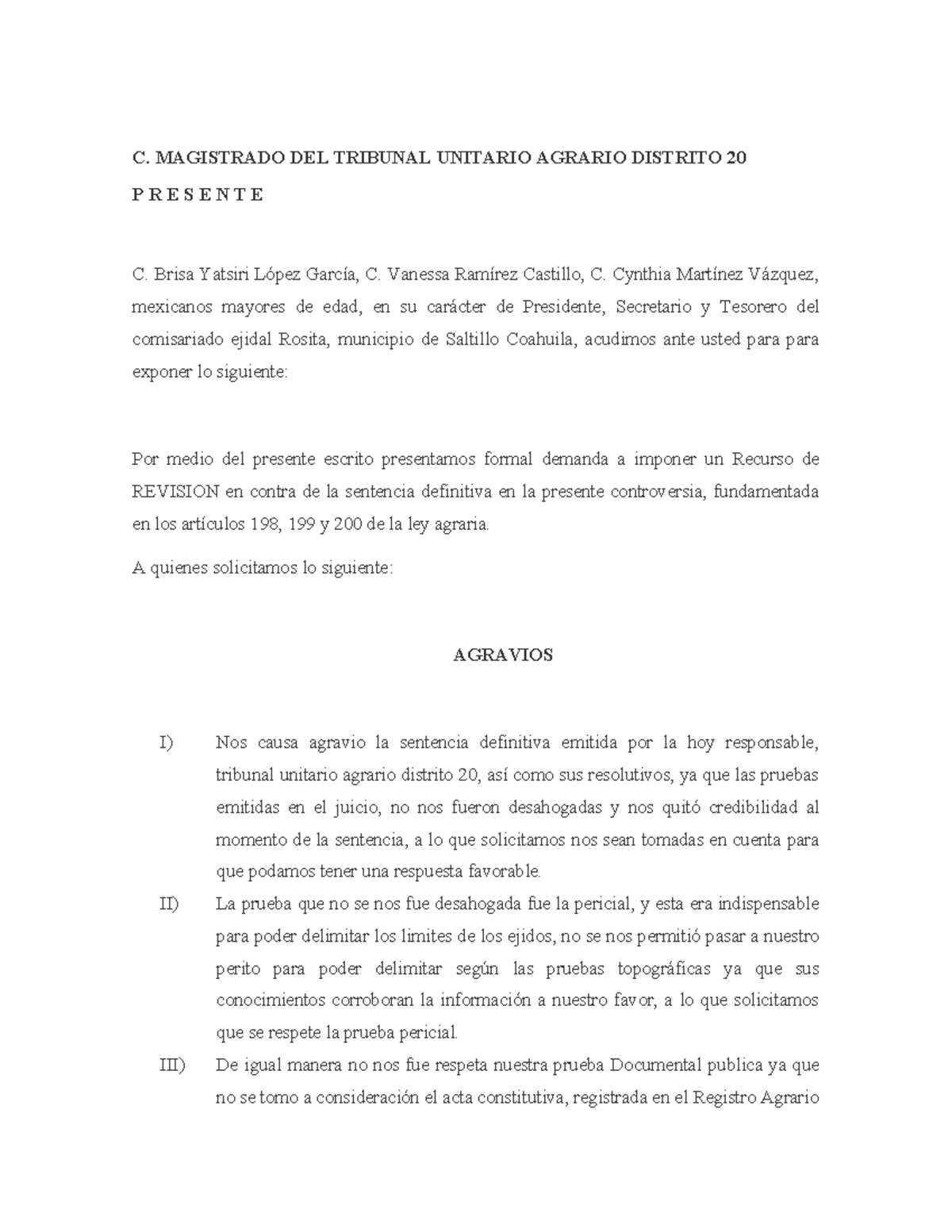 Recurso de revision 2 - C. MAGISTRADO DEL TRIBUNAL UNITARIO AGRARIO ...