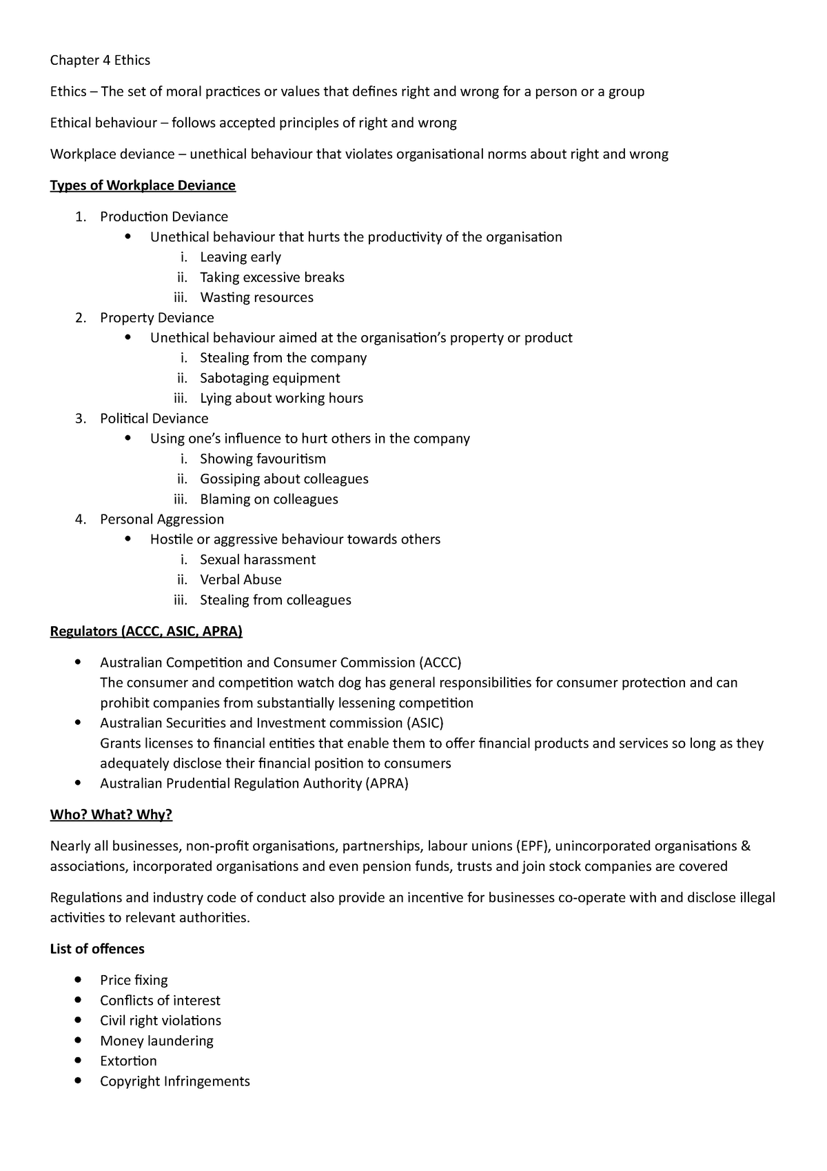 Chapter 4 - notes - Chapter 4 Ethics Ethics – The set of moral ...