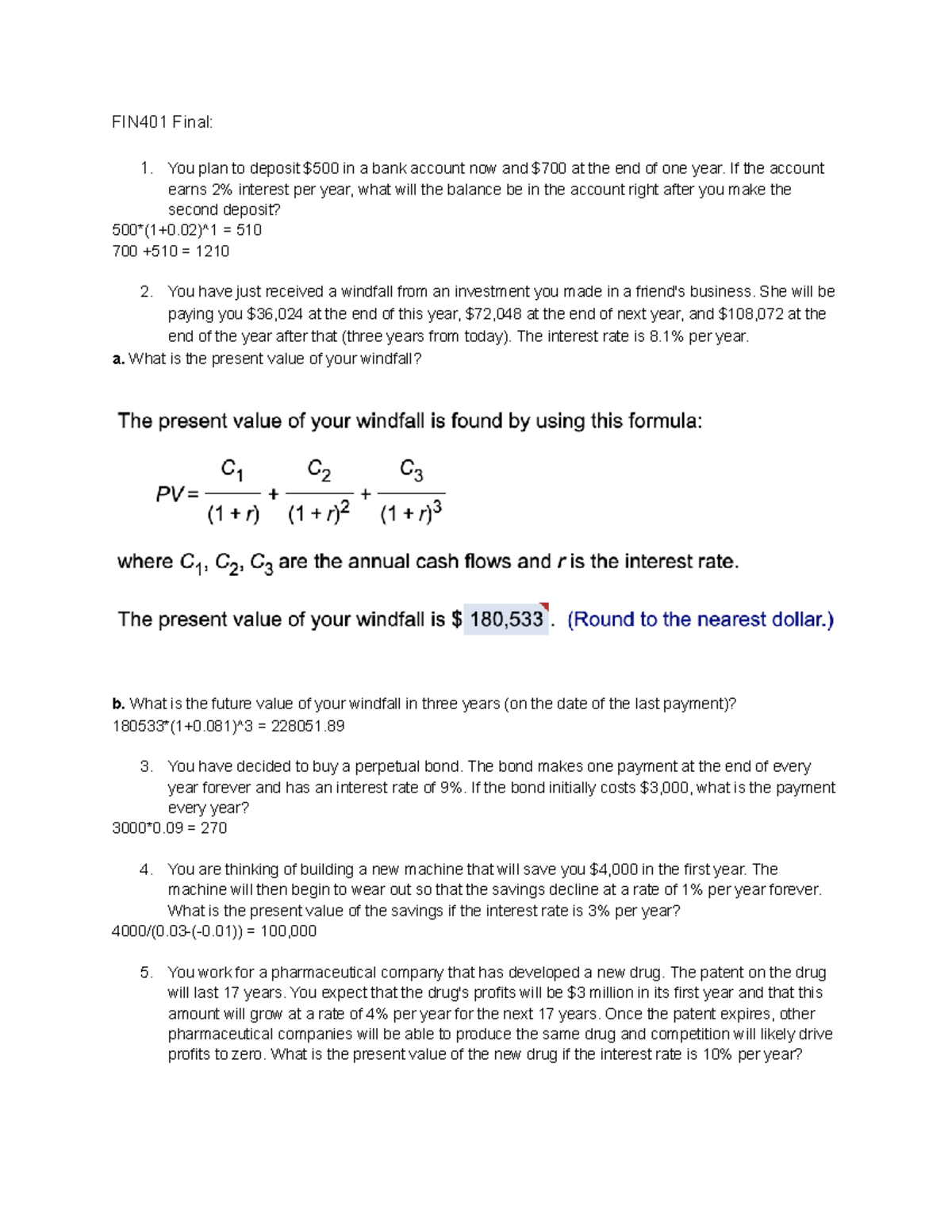 FIN401 Final - QUESTIONS FOR PRACTICE - FIN401 Final: 1. You Plan To ...