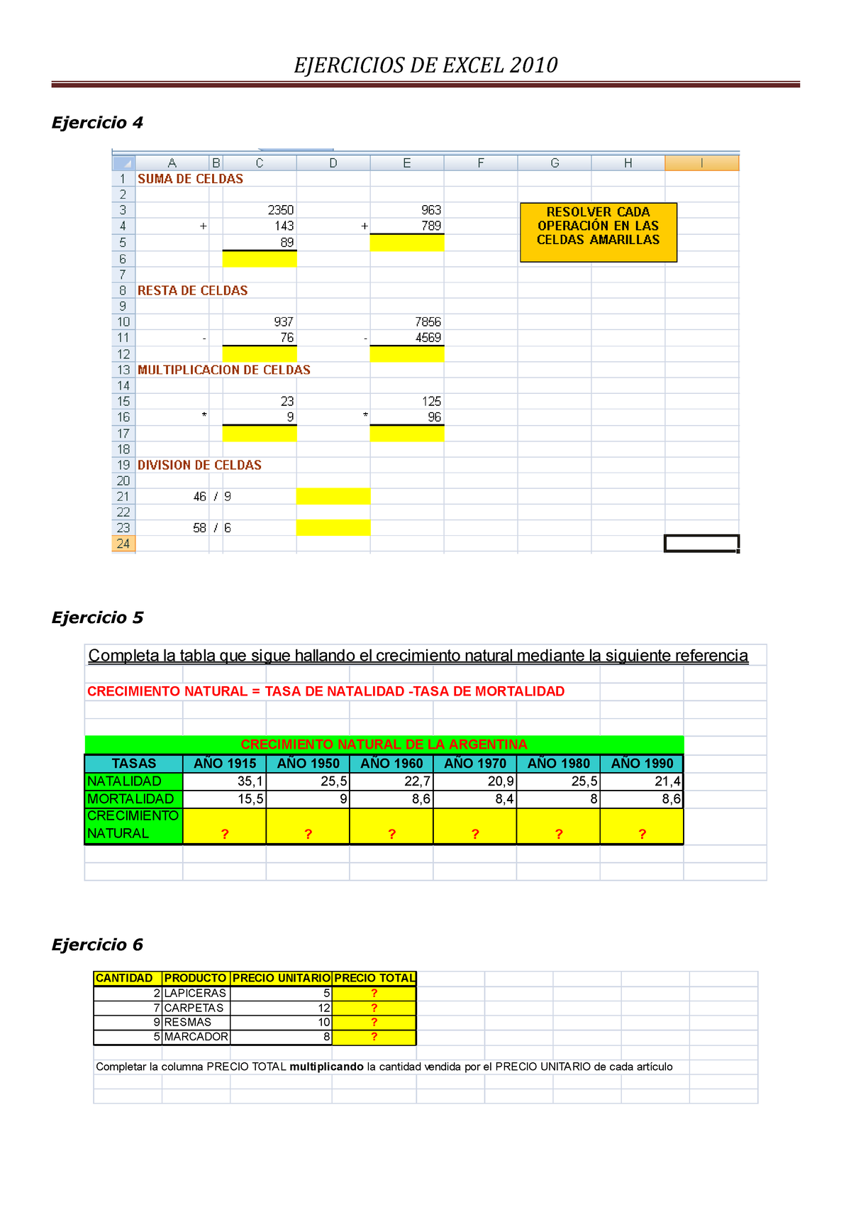 Ejercicios-de-excelu - Ejercicio 4 Ejercicio 5 Completa La Tabla Que ...