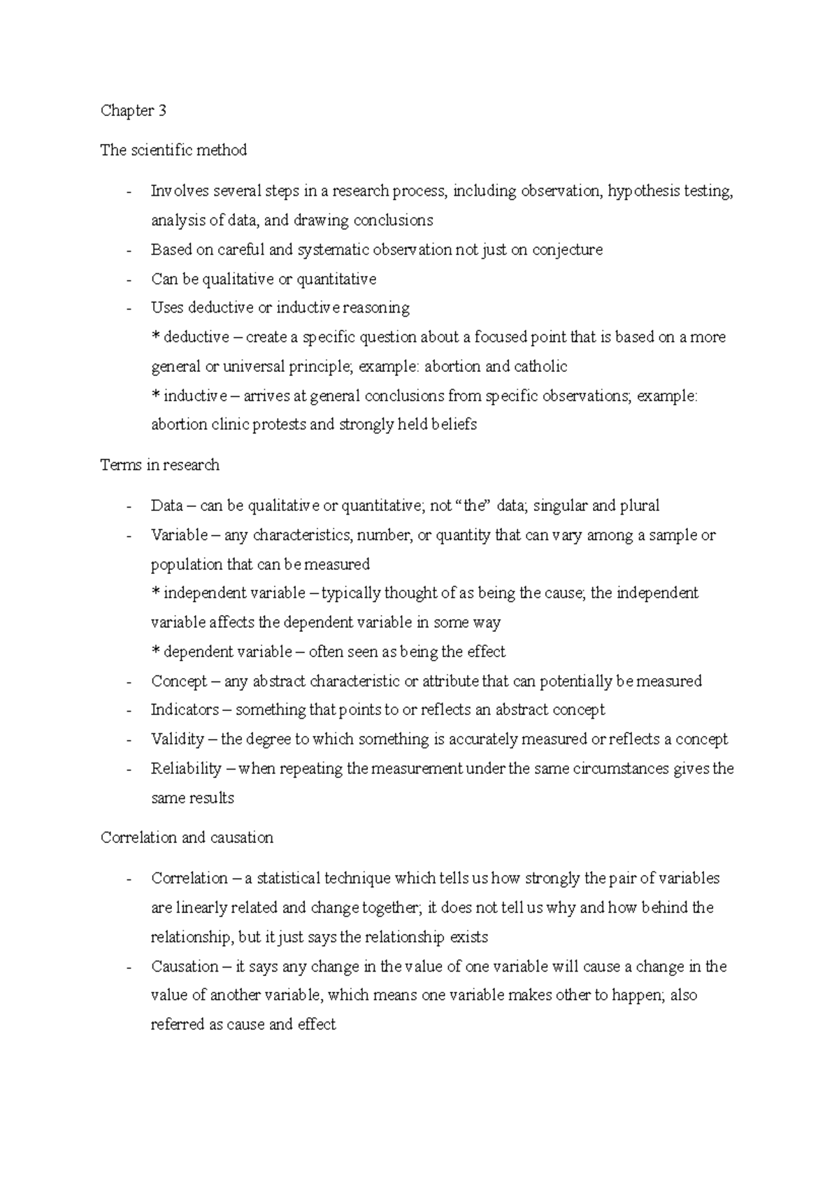 Chapter 3 Lecture Notes - Chapter 3 The Scientific Method Involves ...