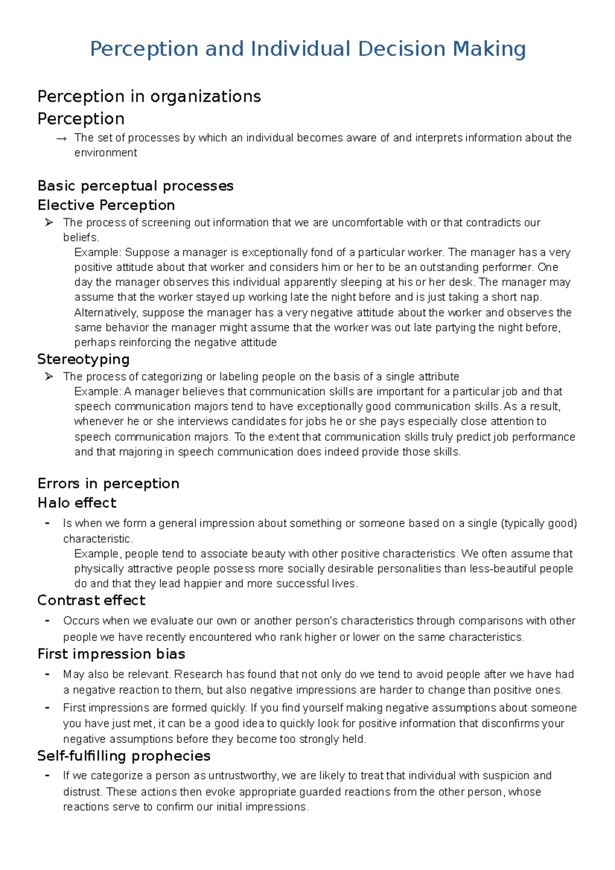 Perception and Individual Decision Making - Perception and Individual ...