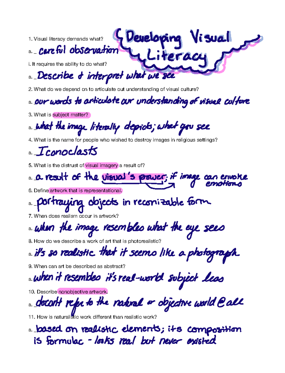 Week 2 lecture Notes 📝 - Visual literacy demands what? a. _ i. It ...