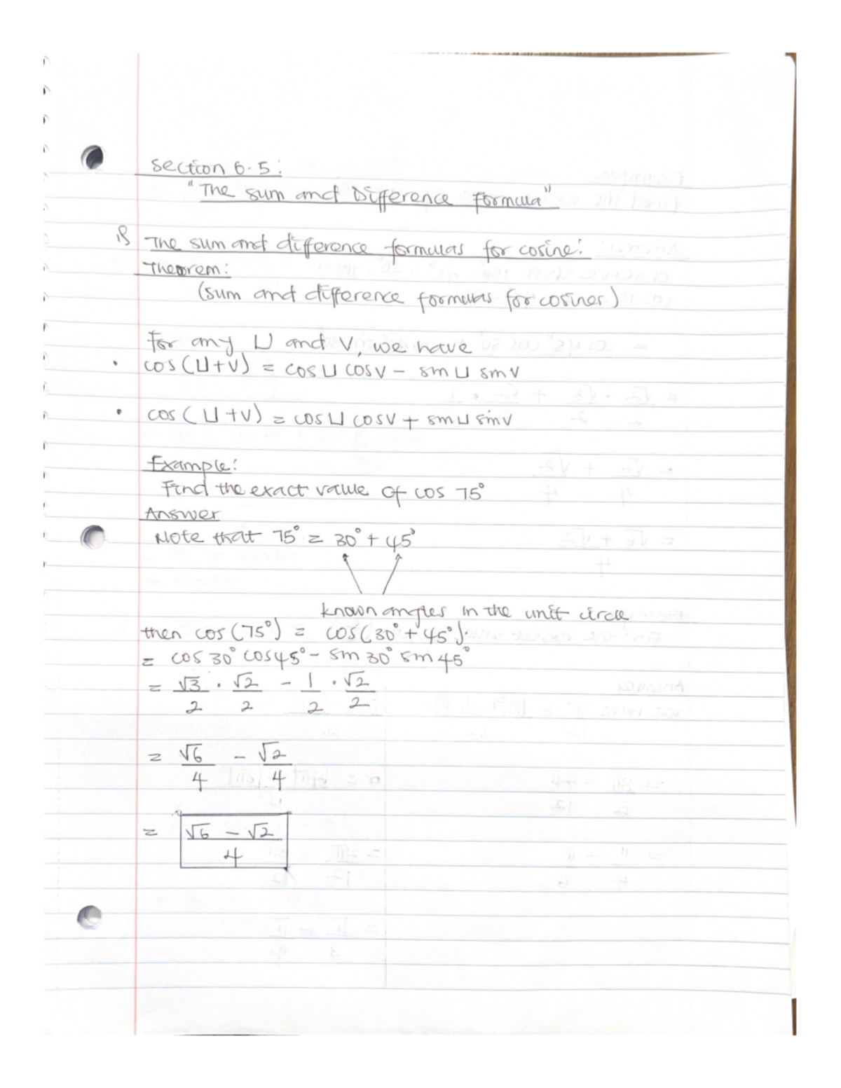 Math notes 10 - The sum and difference formula - MATH 3 - Studocu