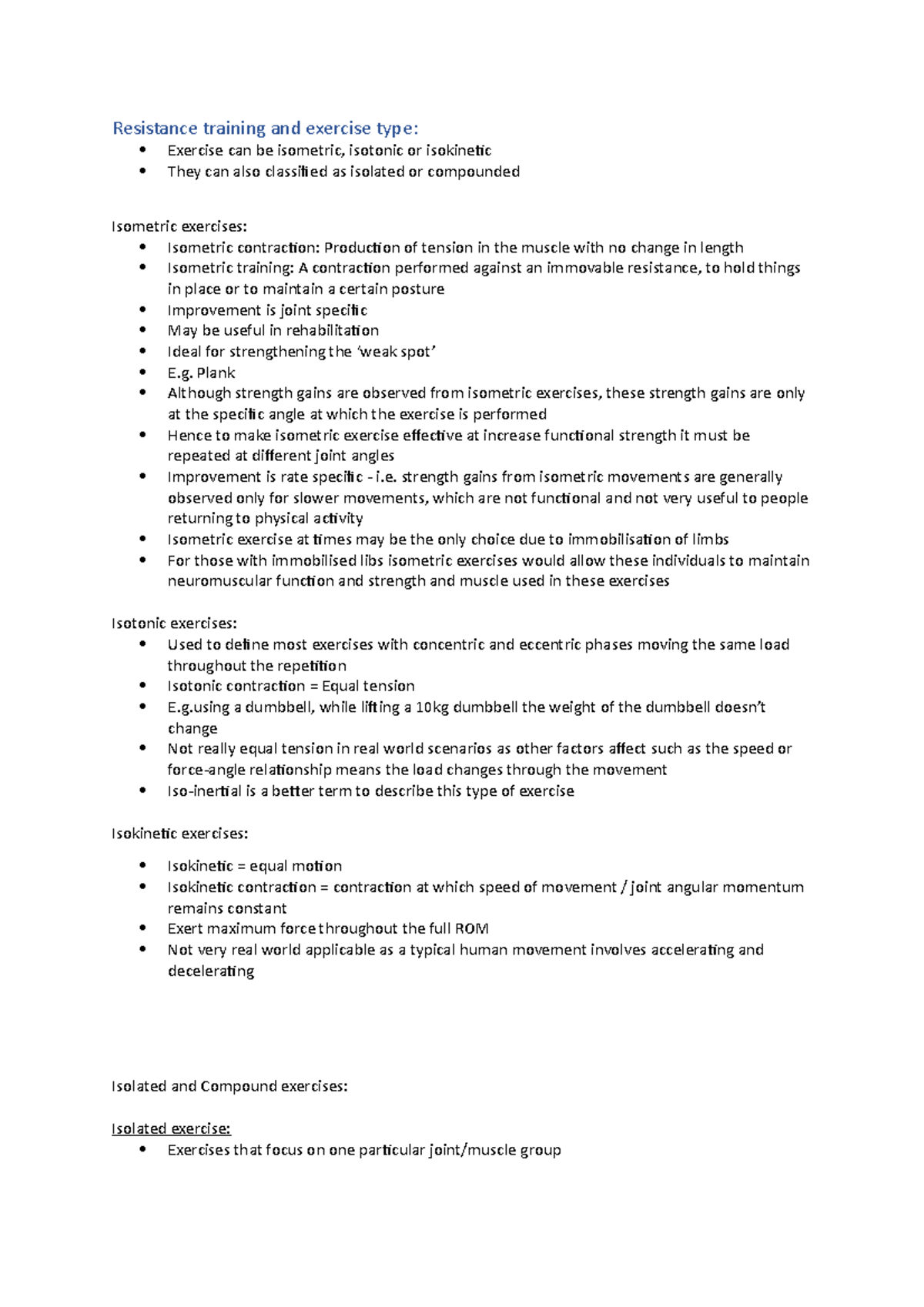 SSEH1103Resistance Training And Exercise Type Resistance training