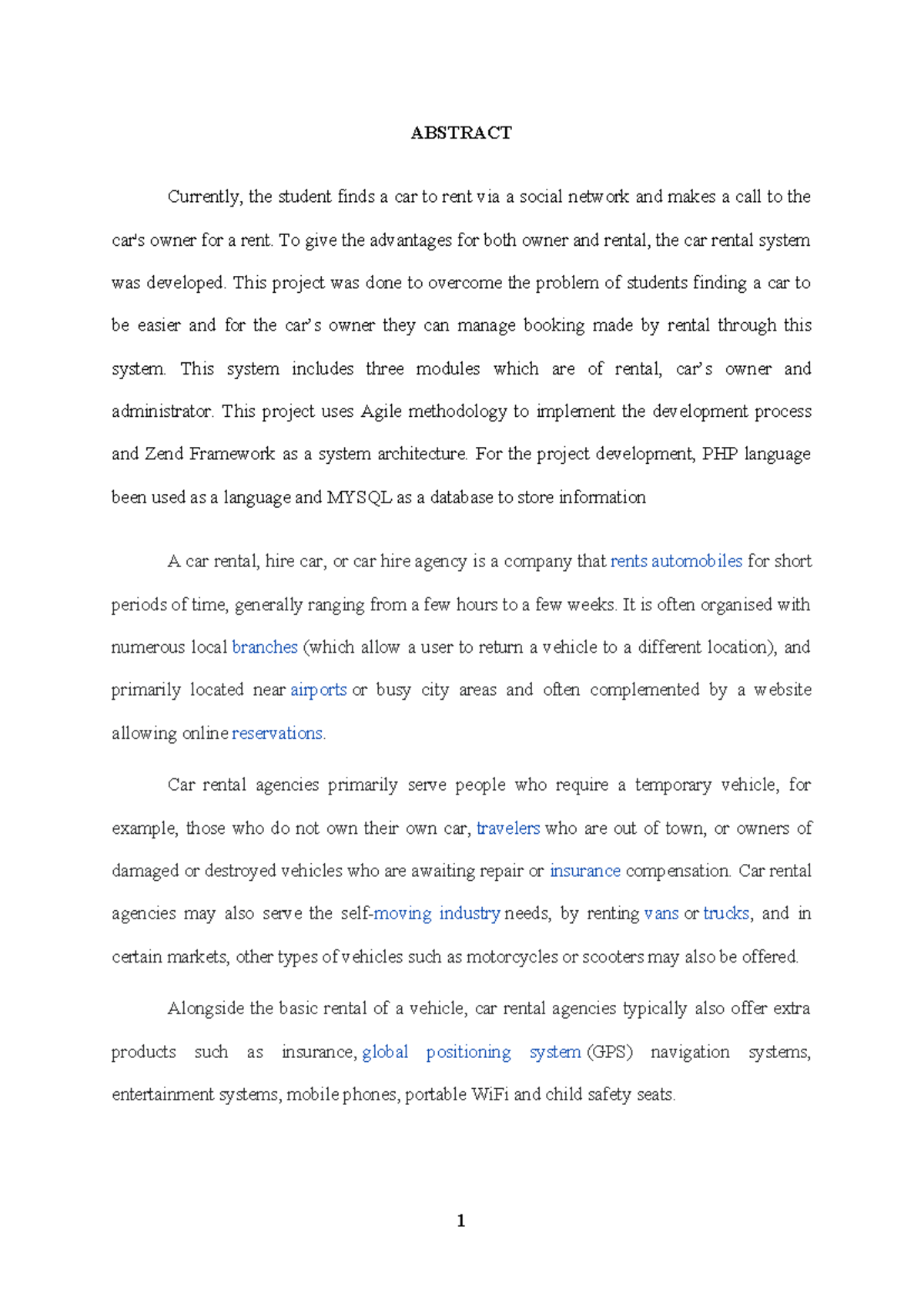 ONLINE CAR RENTAL SYSTEM - ABSTRACT Currently, the student finds a car ...