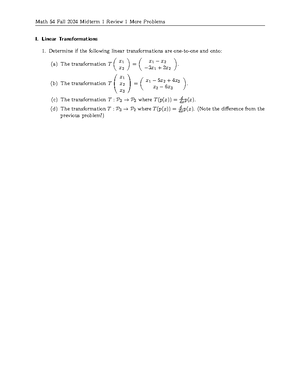 54F24 Midterm 1 More Practice 2 - Math 54 Fall 2024 Midterm 1 Review 2 ...