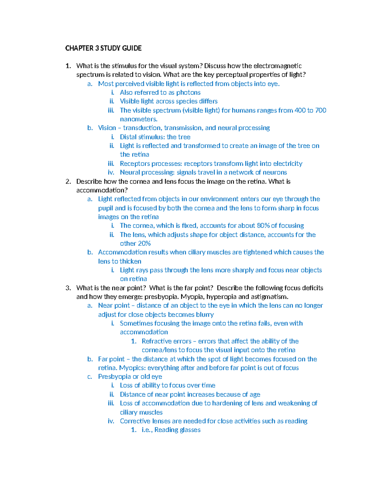 Chapter 3 - CHAPTER 3 STUDY GUIDE What is the stimulus for the visual ...