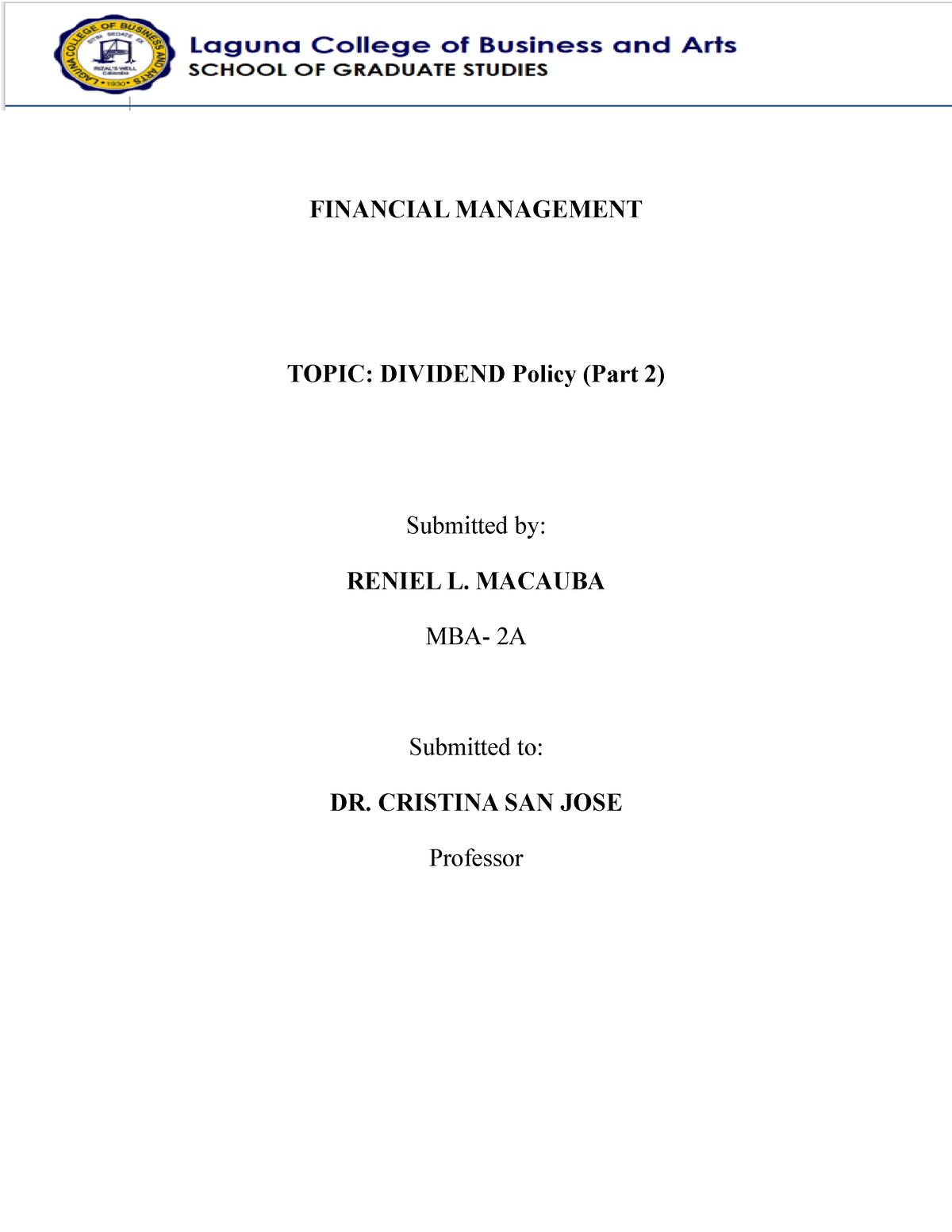 Macauba 2nd Set Capital Structure And Financing Policy - FINANCIAL ...