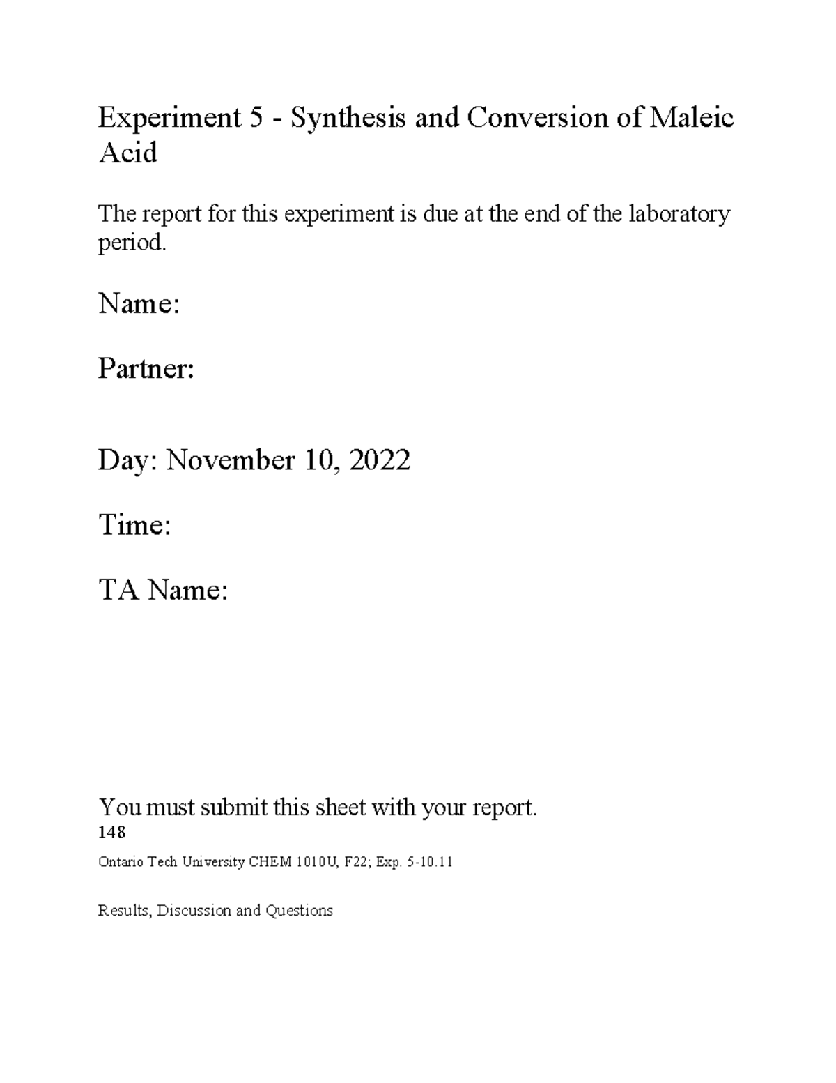 Lab Experiment 5 FS Physics Lab 5 Experiment 5 Synthesis and