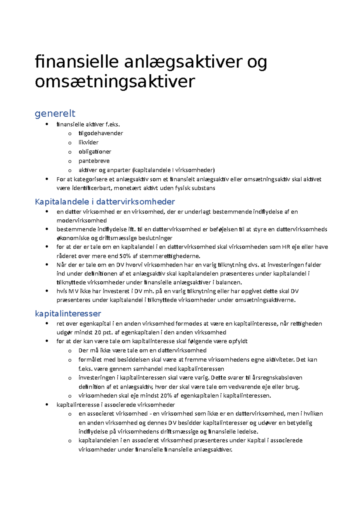 Finansielle anlægsaktiver og omsætningsaktiver - finansielle ...