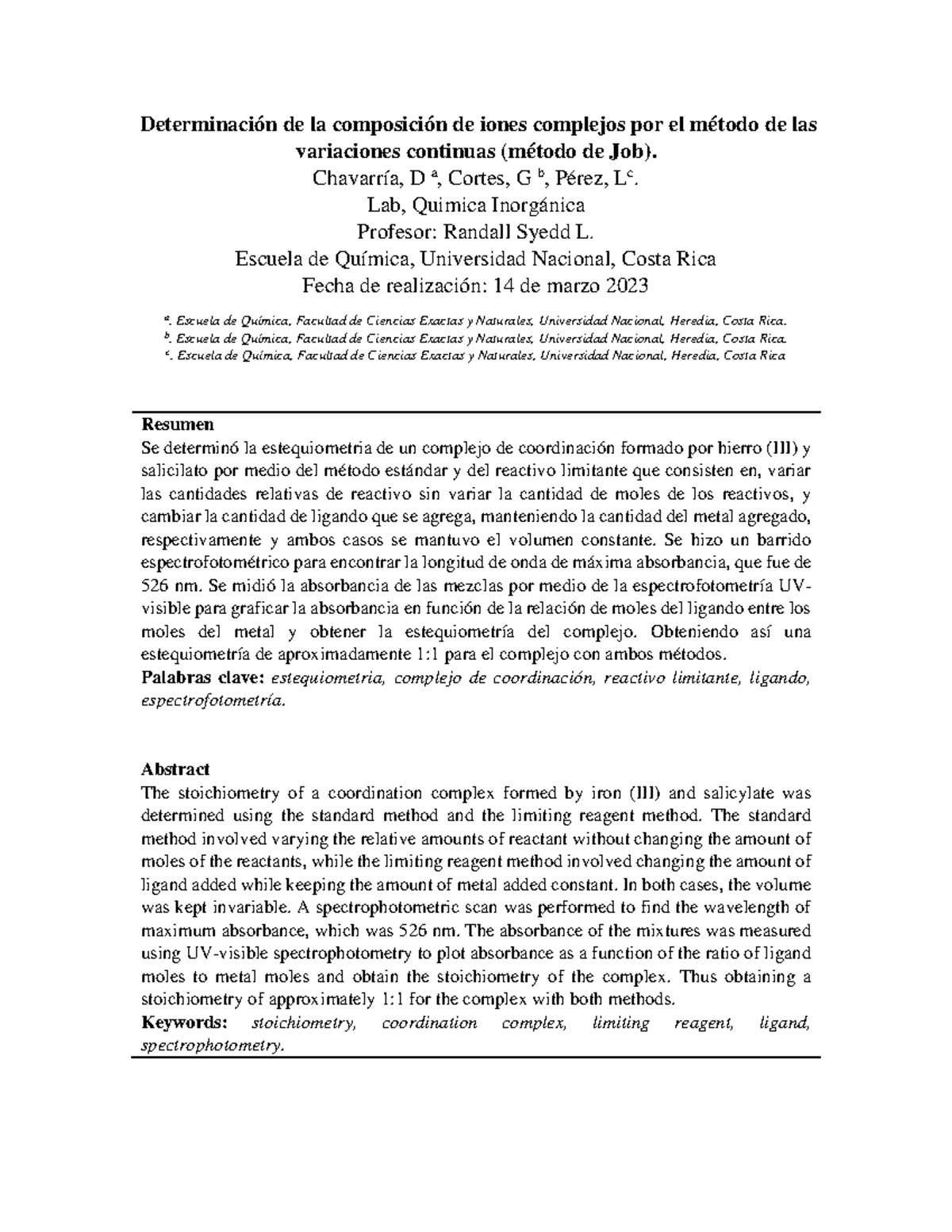 Reporte Largo. Metodo DE JOB Determinación de la composición de iones