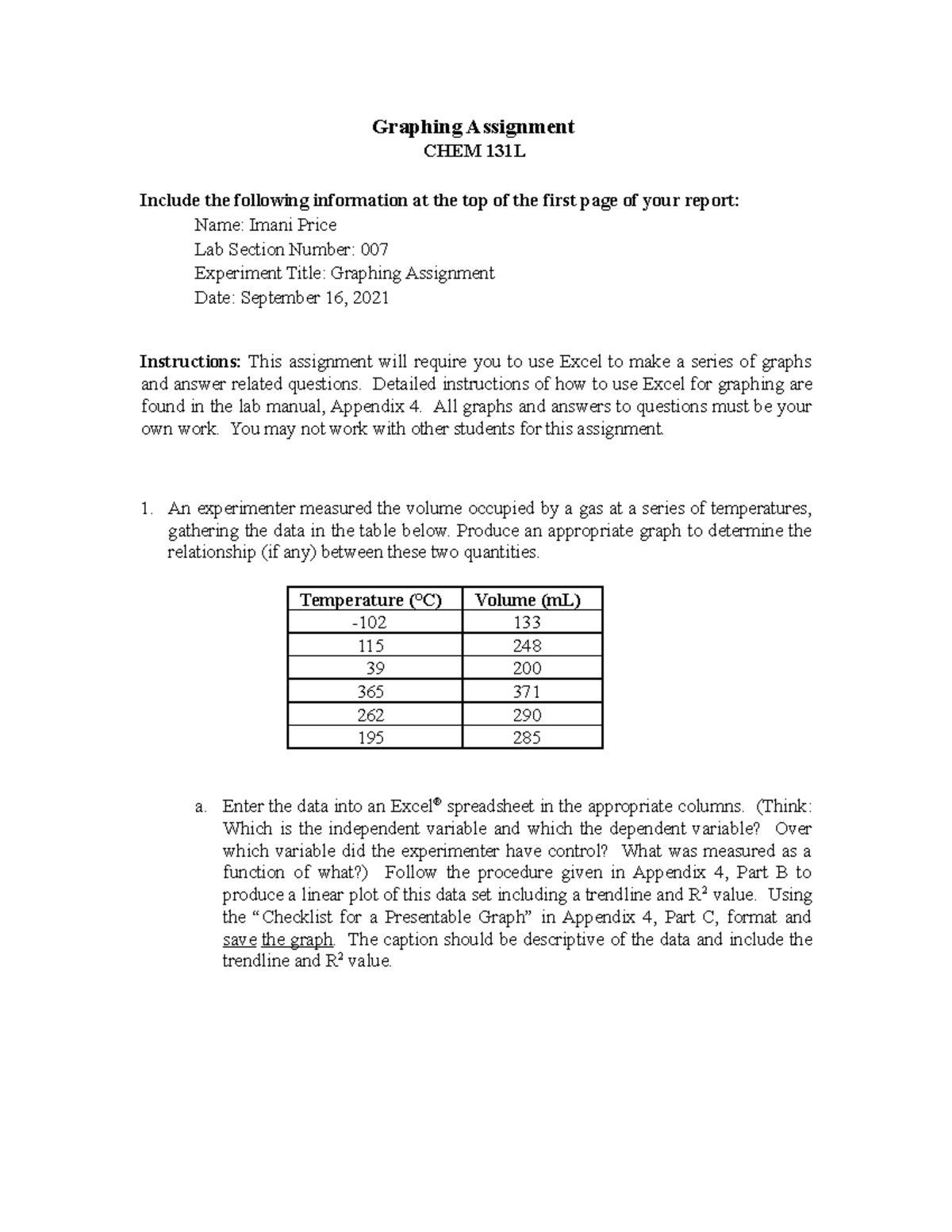 chemistry graphing assignment