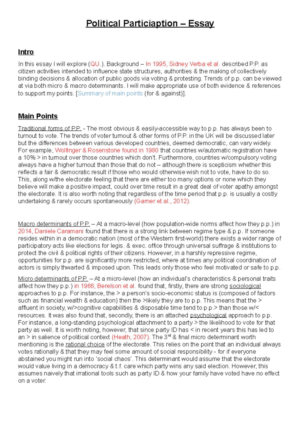 political participation essay outline