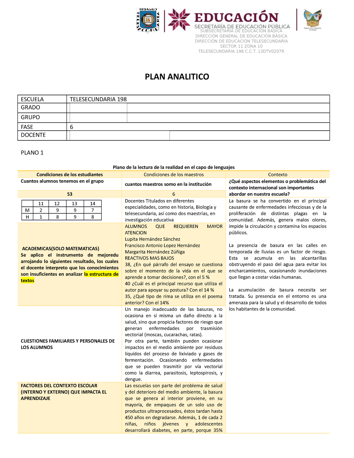 Plan Analitico NEM - PLAN ANALITICO ESCUELA TELESECUNDARIA 198 GRADO ...