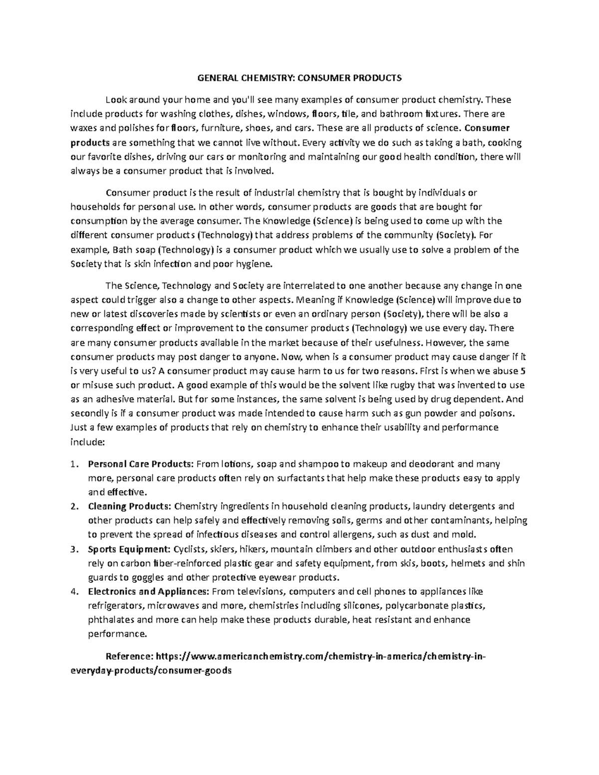 General Chemistry Consumer Products - GENERAL CHEMISTRY: CONSUMER ...