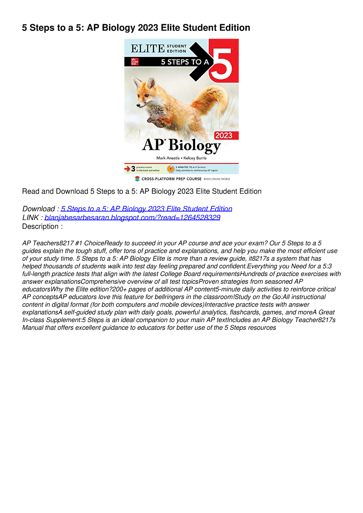 PDF KINDLE DOWNLOAD 5 Steps To A 5: AP Biology 2023 Elite Student ...