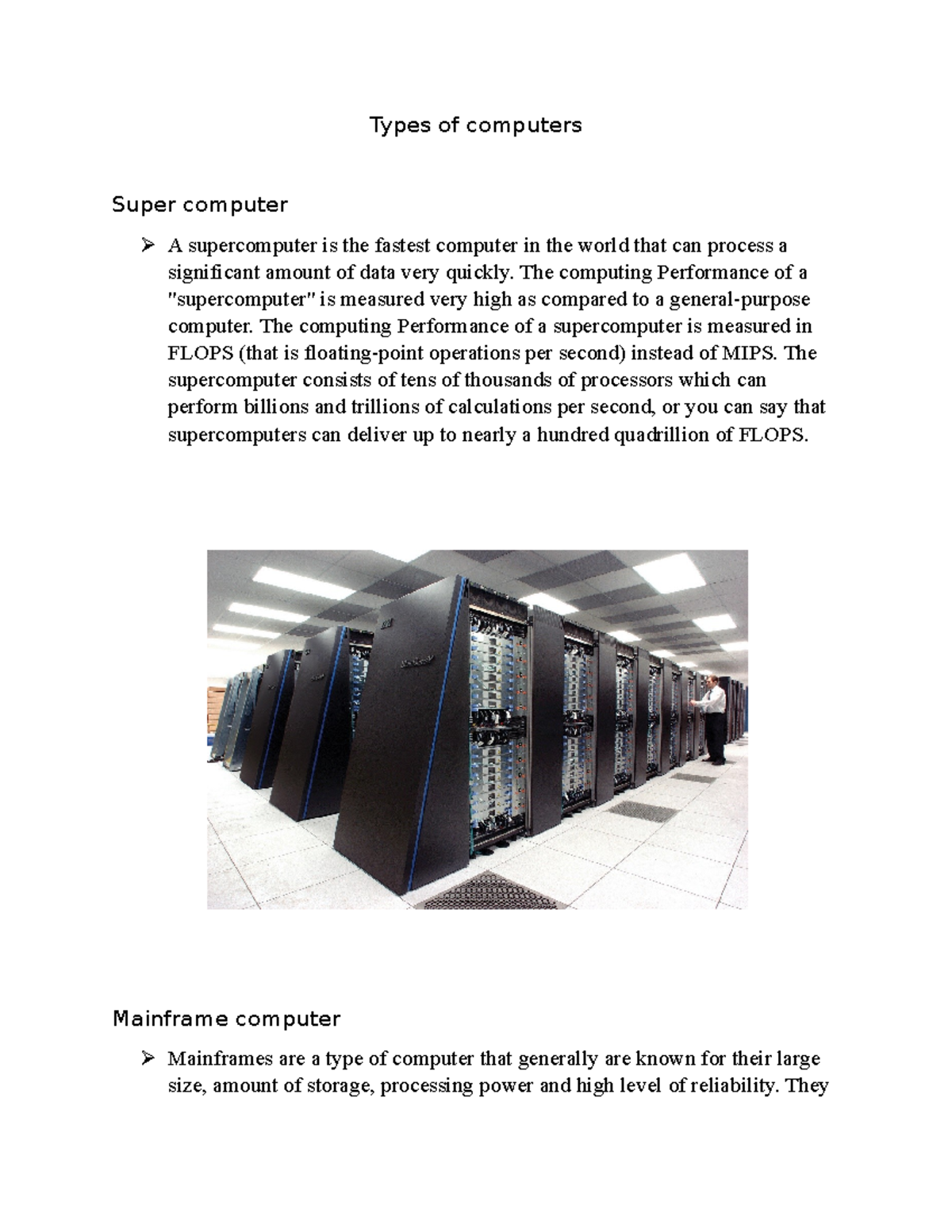 Types OF Computers - Types of computers Super computer A supercomputer ...