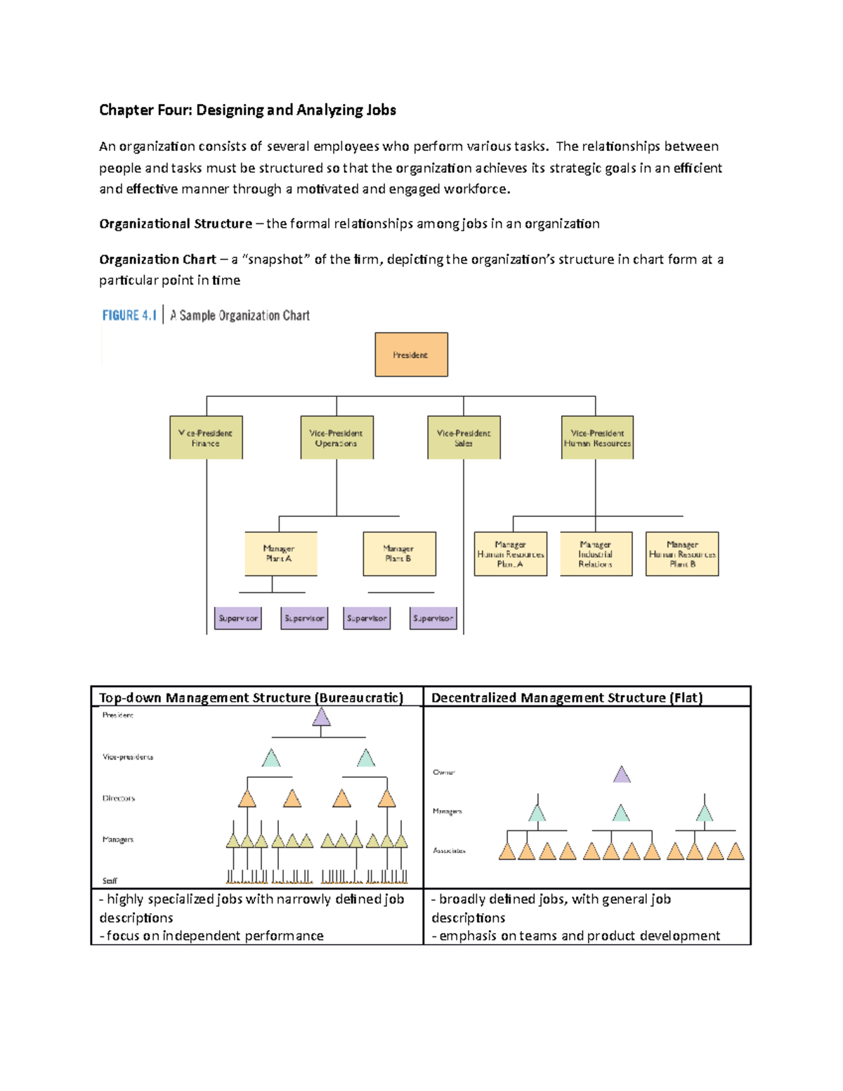 HR - Chapter 4 - notes - Chapter Four: Designing and Analyzing Jobs An ...