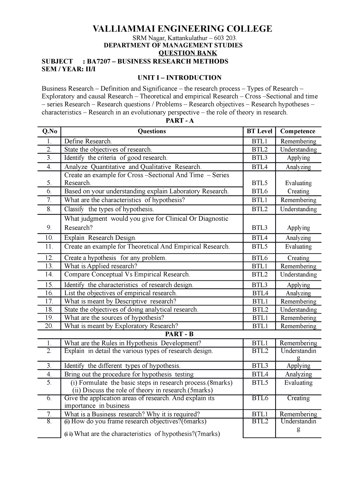 Unit 1 - Question Bank - VALLIAMMAI ENGINEERING COLLEGE SRM Nagar ...