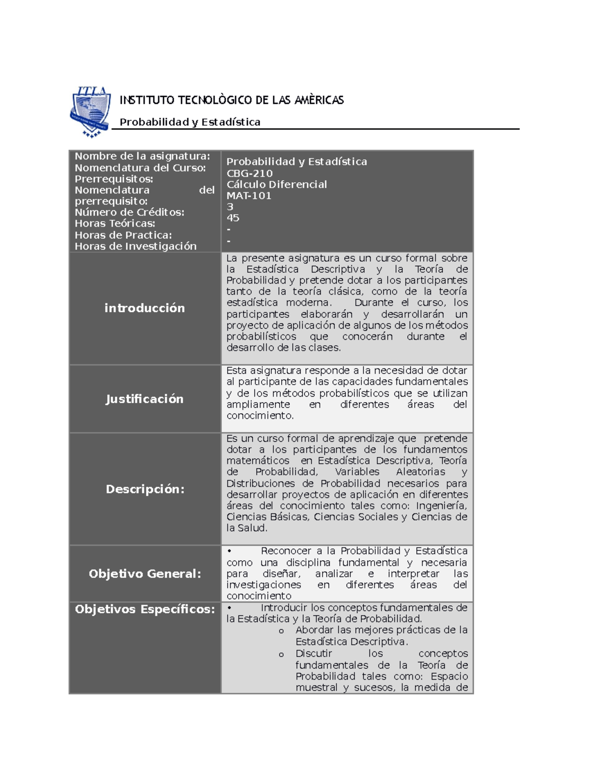 Programa DE Probabilidad Y Estadistica - INSTITUTO TECNOLÒGICO DE LAS ...