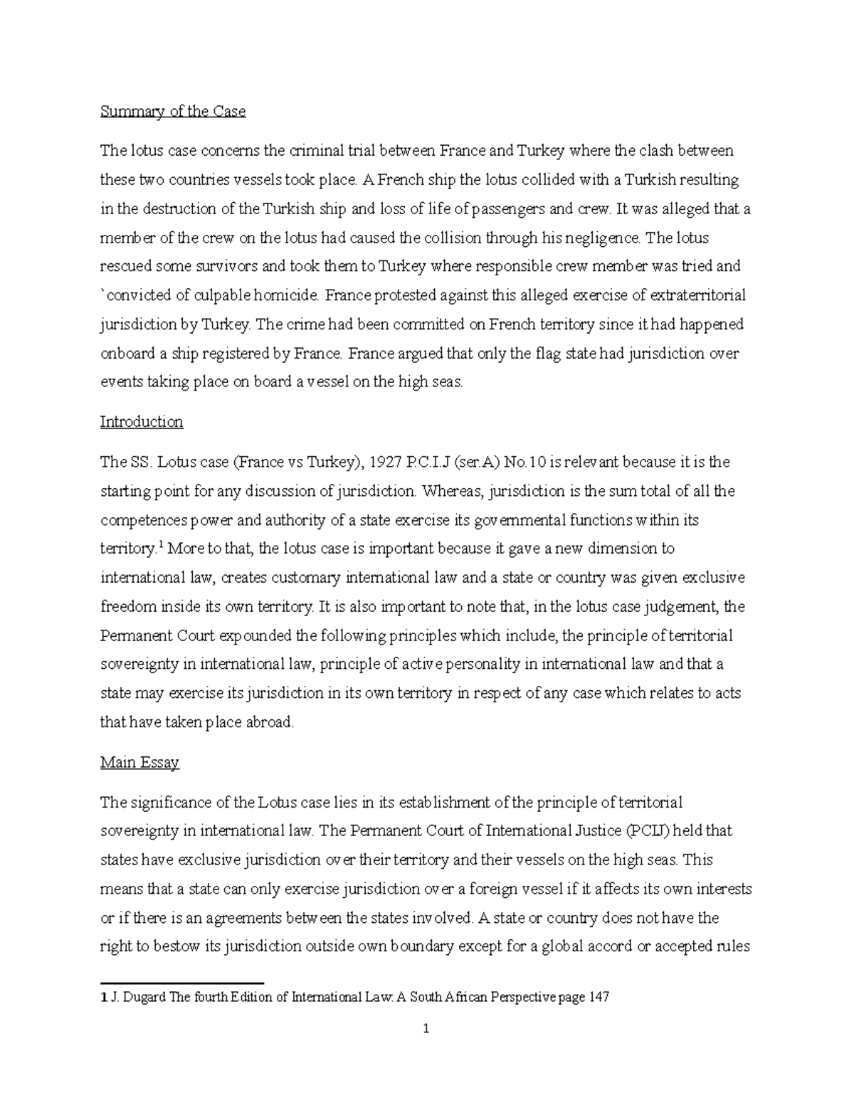 international law Assignment Summary of the Case The lotus case