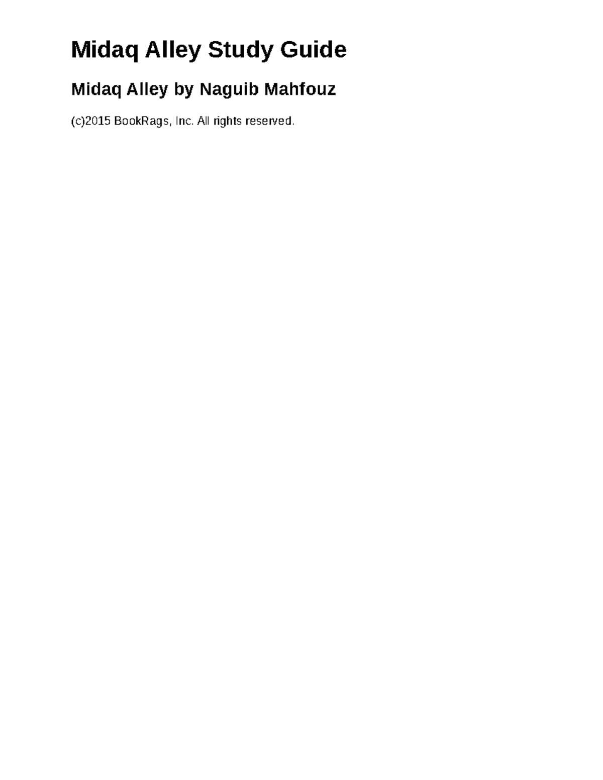 Midaq-alley-studyguide - Midaq Alley Study Guide Midaq Alley by Naguib ...