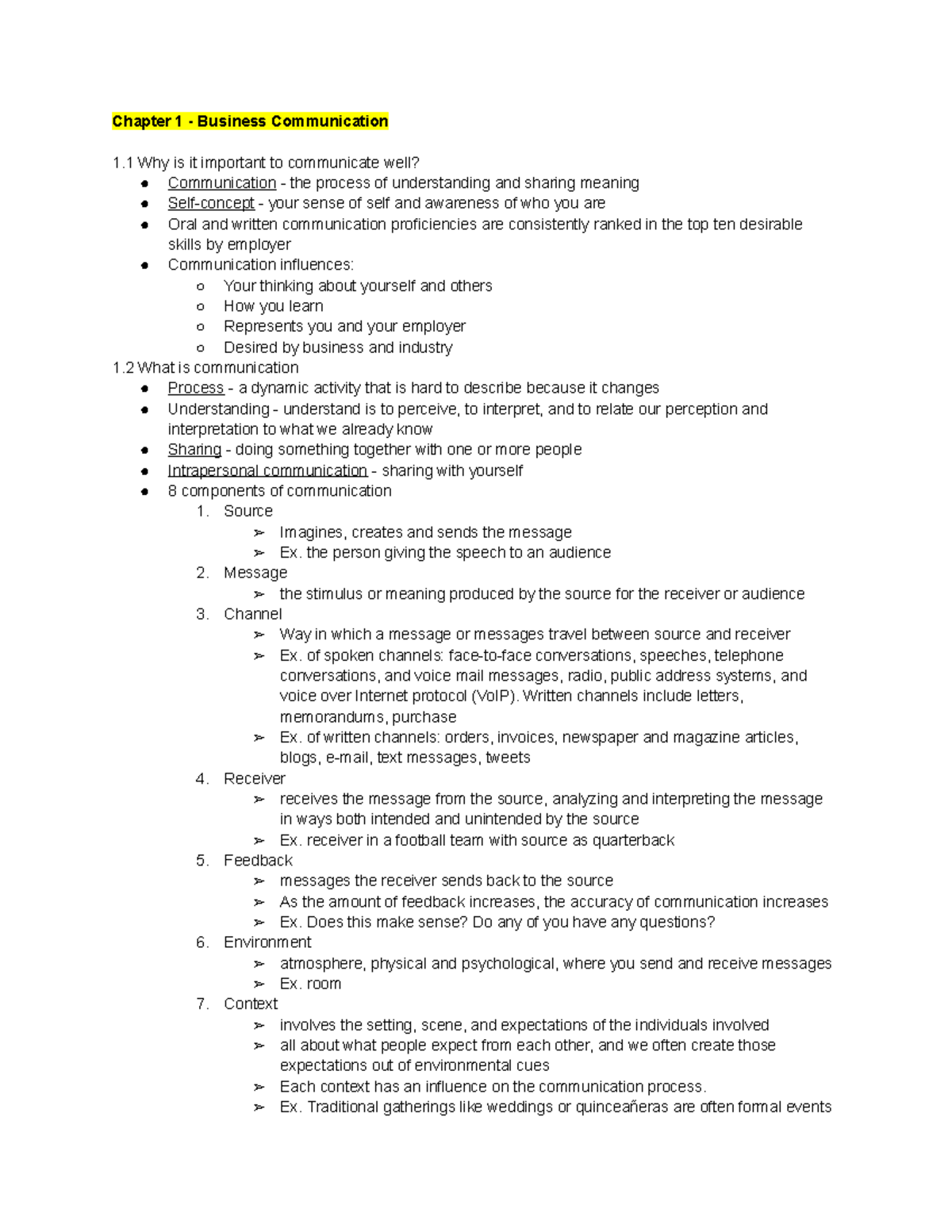 Chapter Notes - BCOM - Chapter 1 - Business Communication 1 Why Is It ...