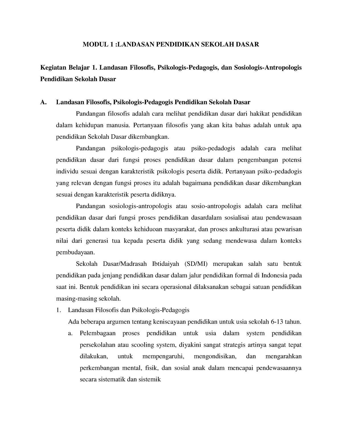 Modul 1 Perspektif Pendidikan Di SD - MODUL 1 :LANDASAN PENDIDIKAN ...