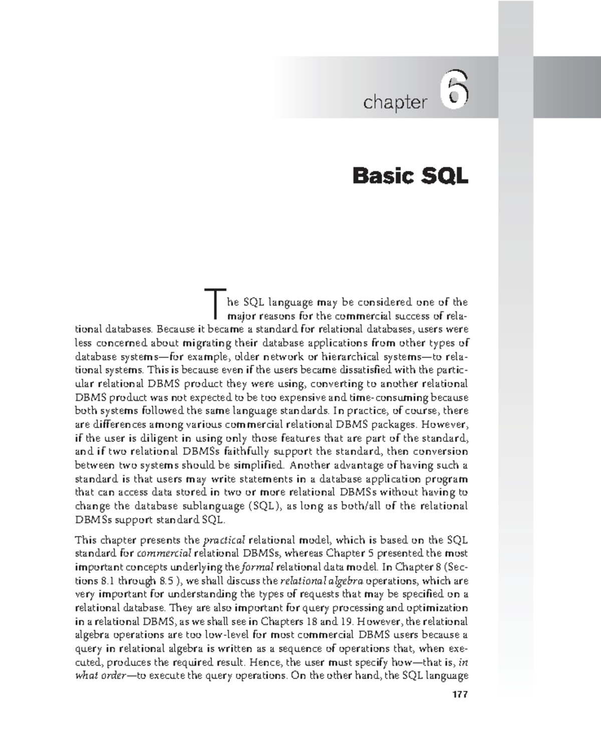 Chapter 06 Basic SQL - Lecture notes c6 - chapter 6 Basic SQL T he SQL ...
