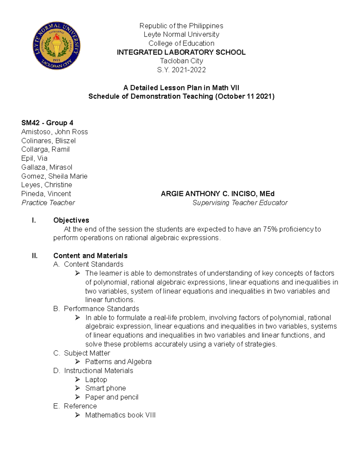 Daily Lesson PLAN Grade 8 WEEK 5 - Republic of the Philippines Leyte ...