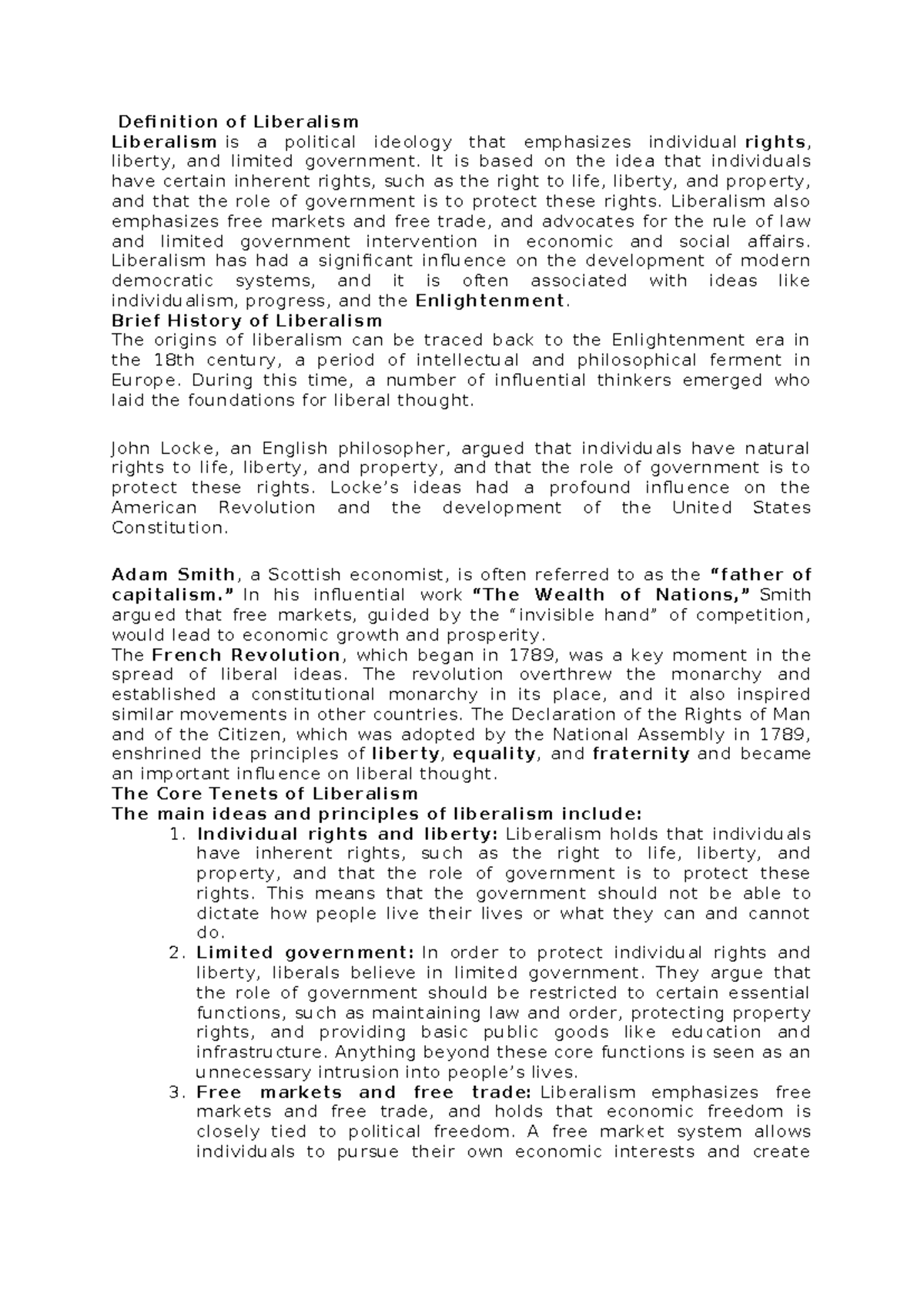 Definition of Liberalism - Definition of Liberalism Liberalism is a ...