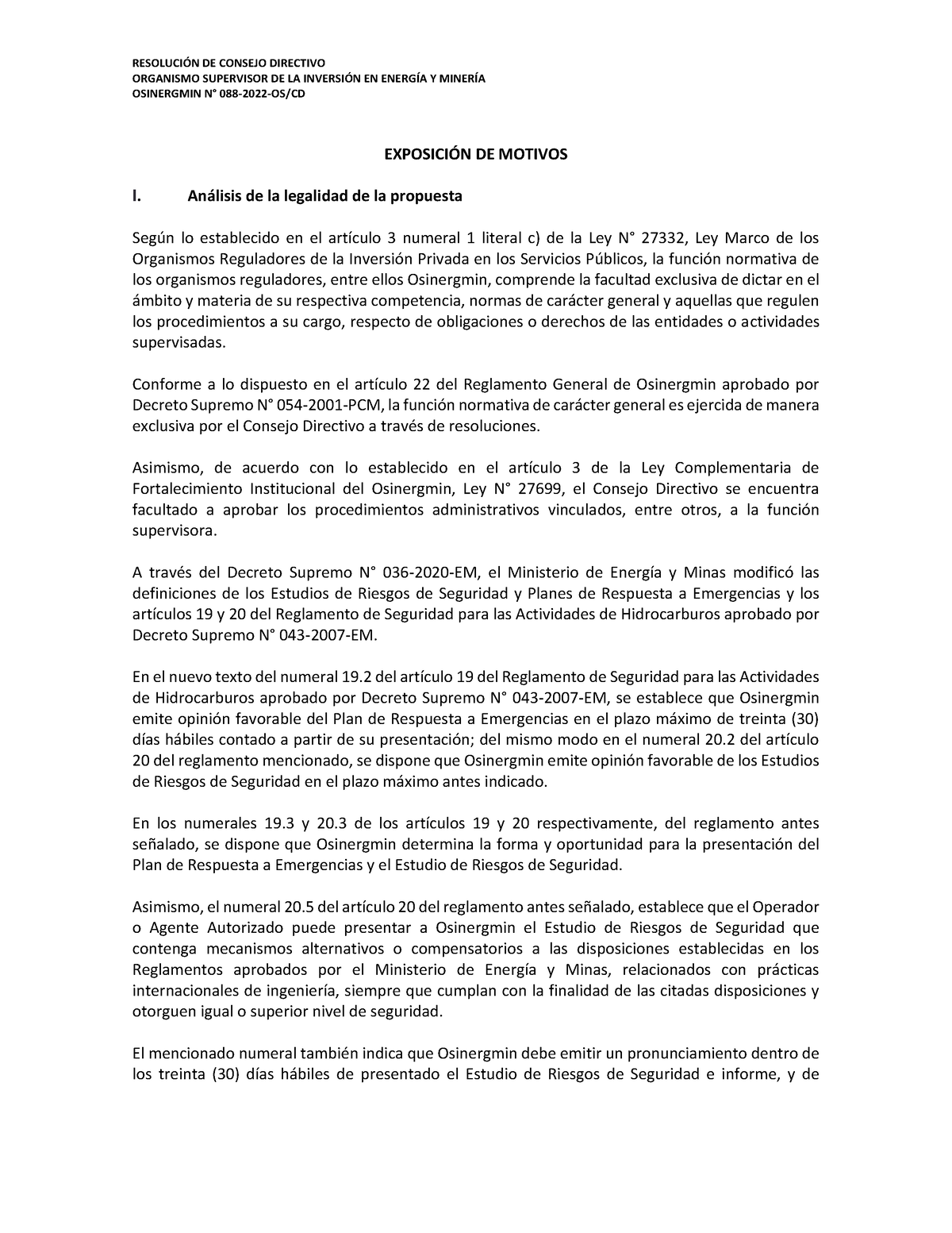 RCD N 088-2022-OS-CD Anx I Exposición De Motivos - ORGANISMO SUPERVISOR ...