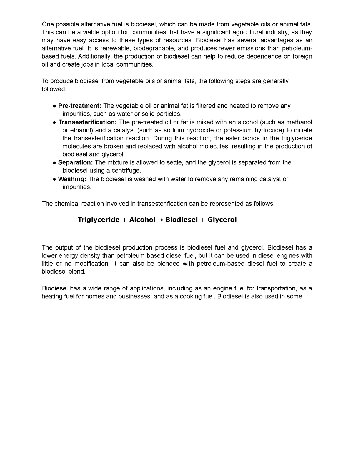 General Chemistry 2 - Yes Na Yes For U - One Possible Alternative Fuel 