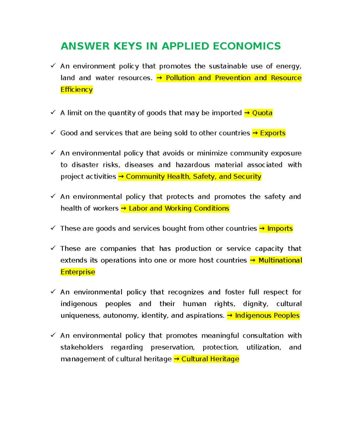 Answer KEYS IN Applied Economics - Studocu