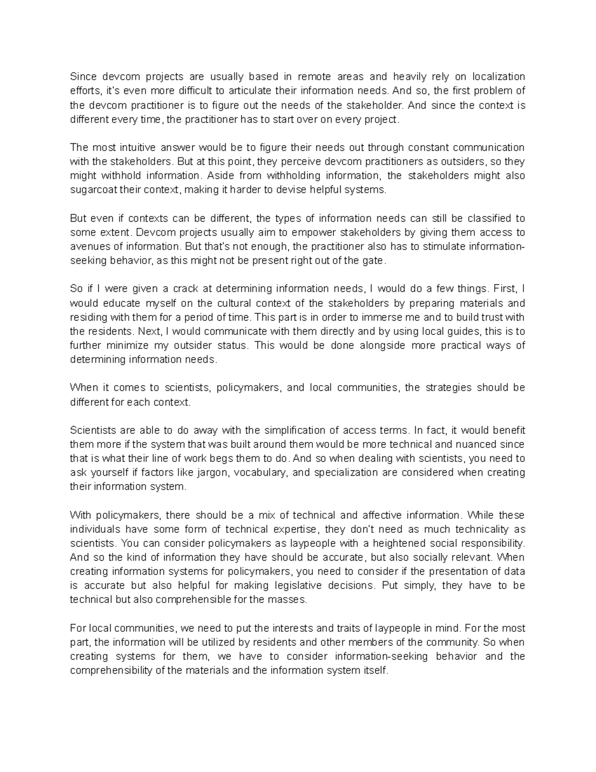 DEVC50 Assignment on Community Information Needs and Practices - Since ...