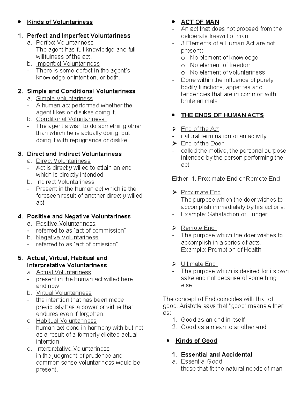Notes in ethics - Kinds of Voluntariness Perfect and Imperfect ...