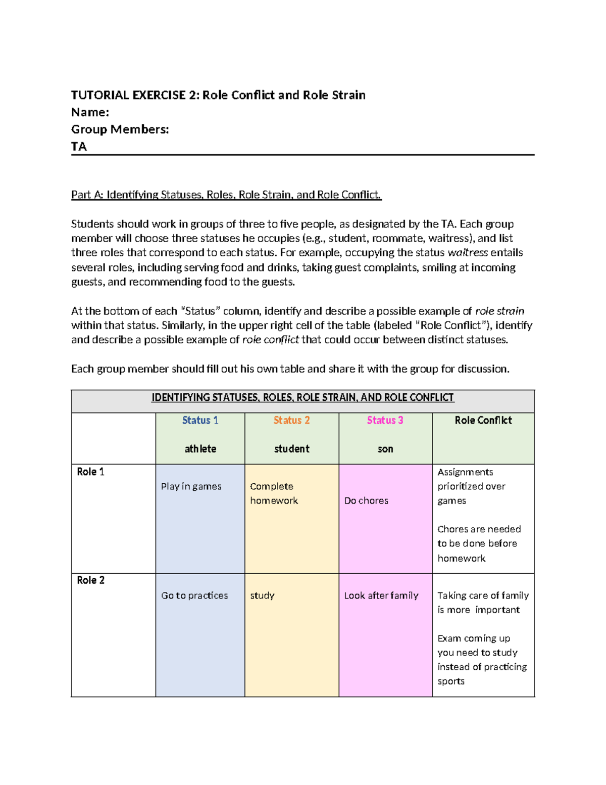 Tutorial+Exercise+2+Worksheet - TUTORIAL EXERCISE 2: Role Conflict and ...