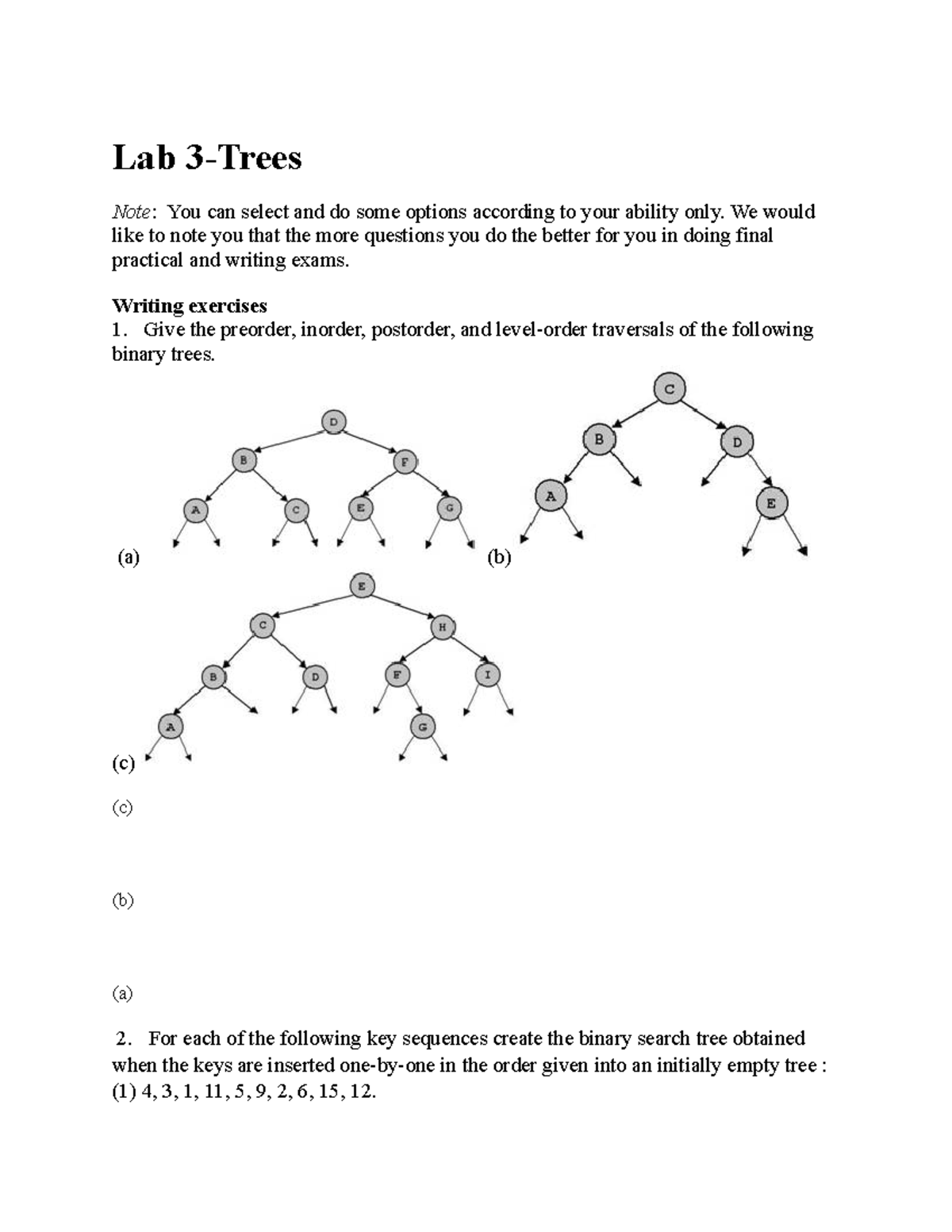 Lab 3 - 0 bk - Lab 3-Trees Note: You can select and do some options ...