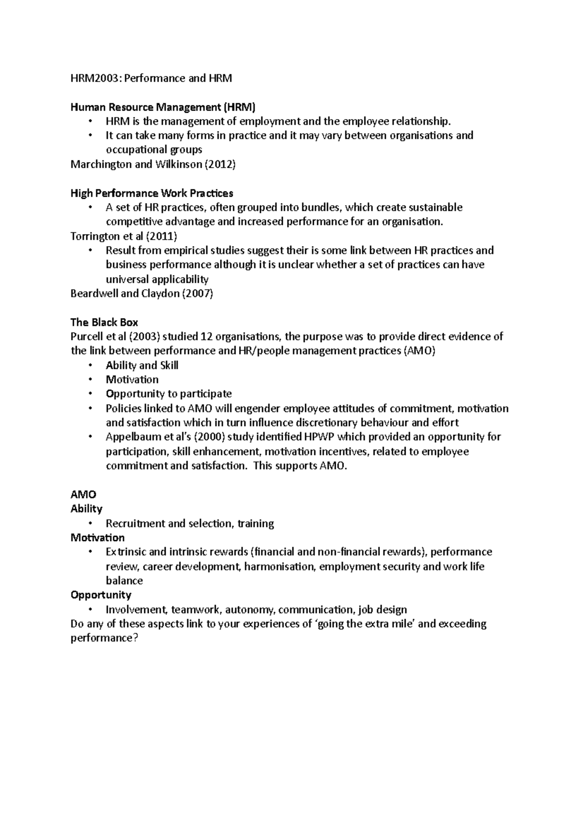 HRM2003 Performance and HRM HRM2003 Performance and HRM Human