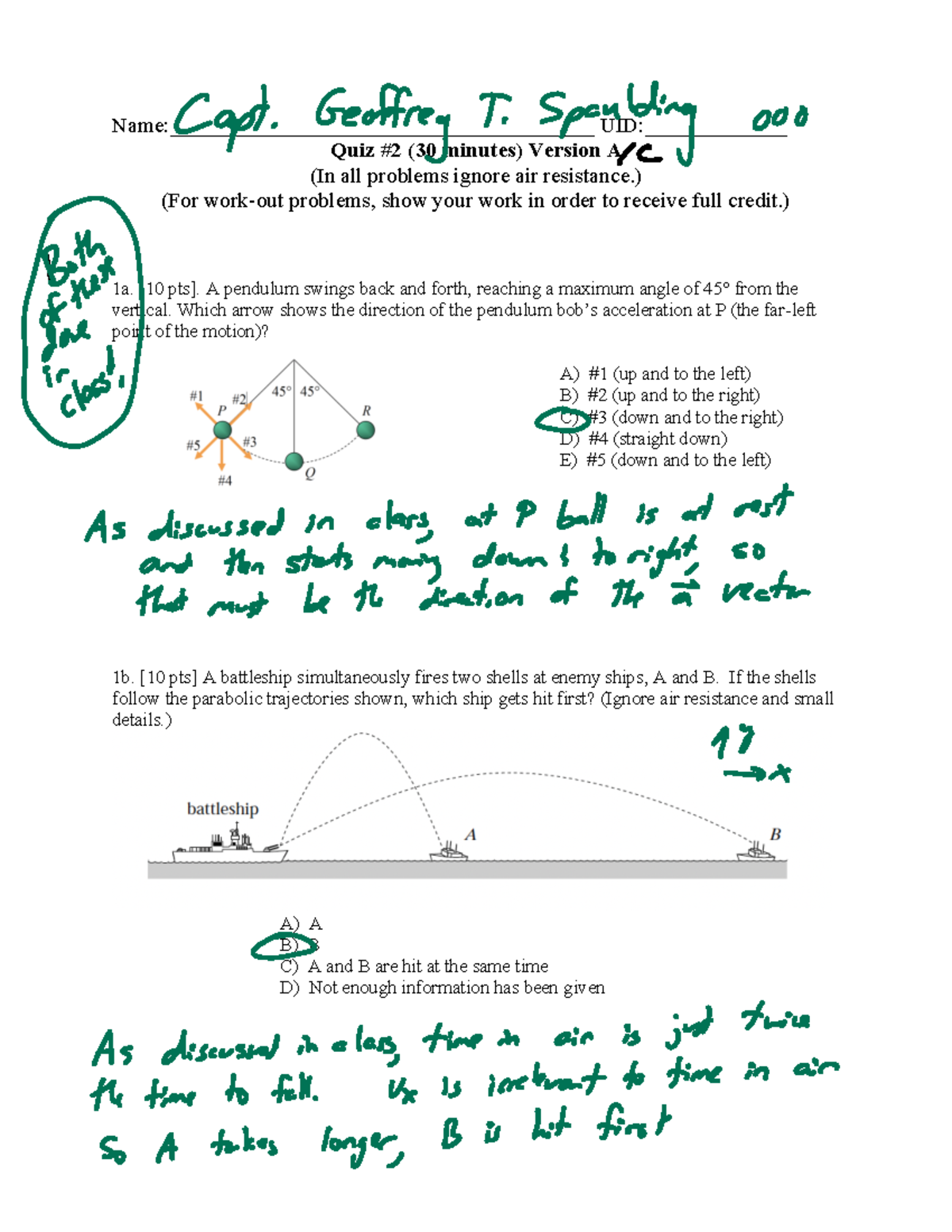 Physics 1a - Quiz 2 - Name:_______________________________________ UID ...