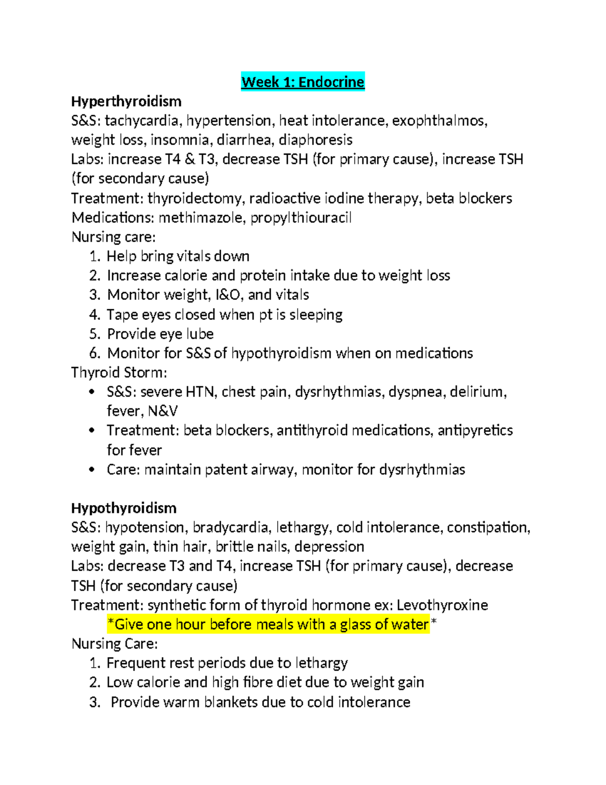 Cnur Notes Week Endocrine Hyperthyroidism S S Tachycardia